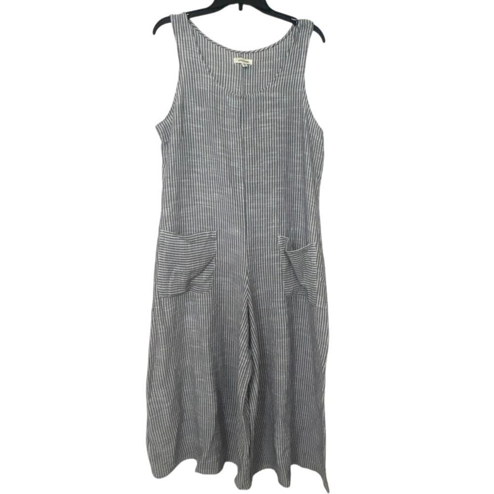 Max Studio Striped Cotton Linen Wide Leg Jumpsuit Coastal Relaxed Cropped XL